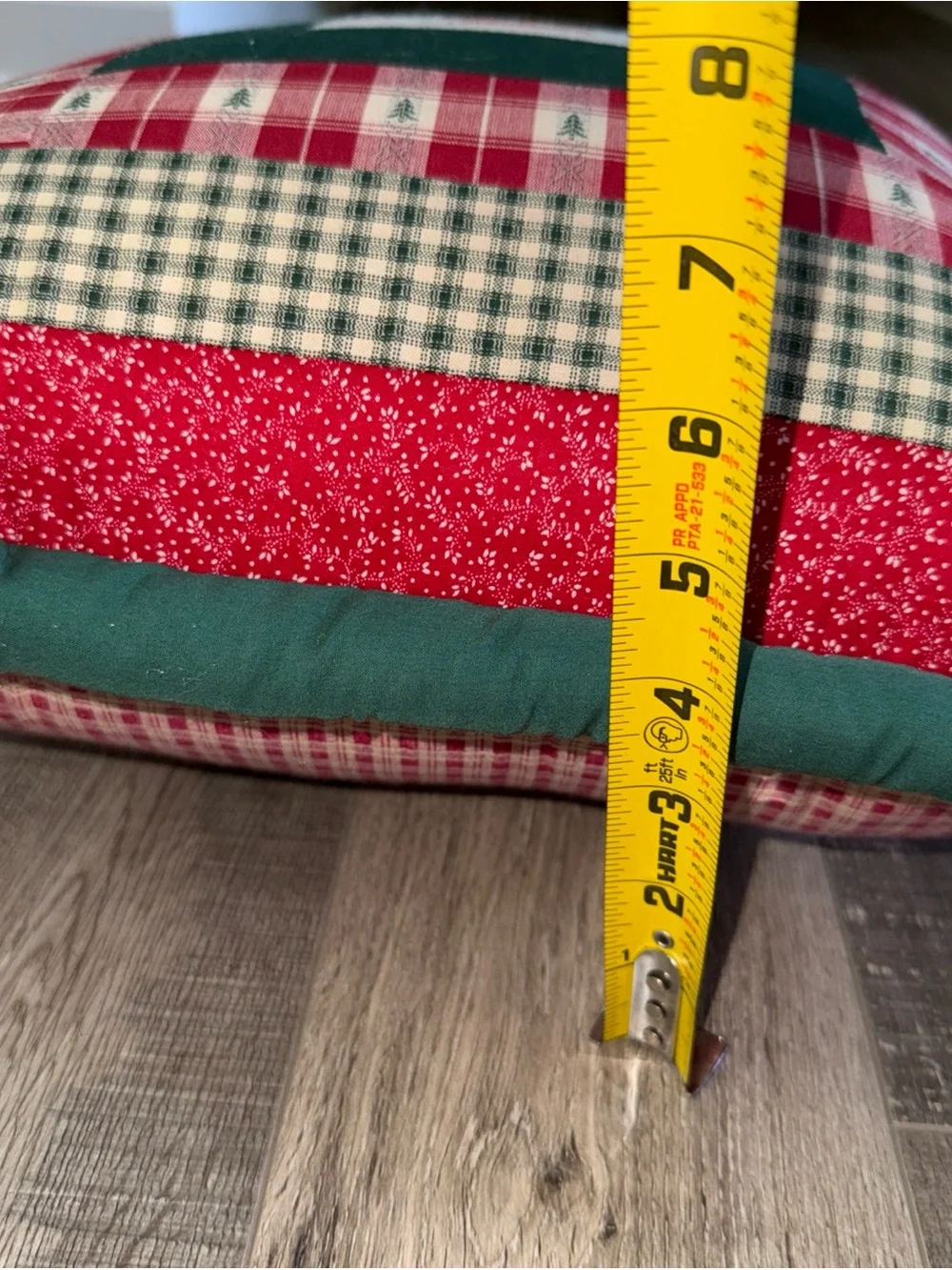 Handmade patchwork Holiday Plaid Tree Decorative Pillow - Green and Red